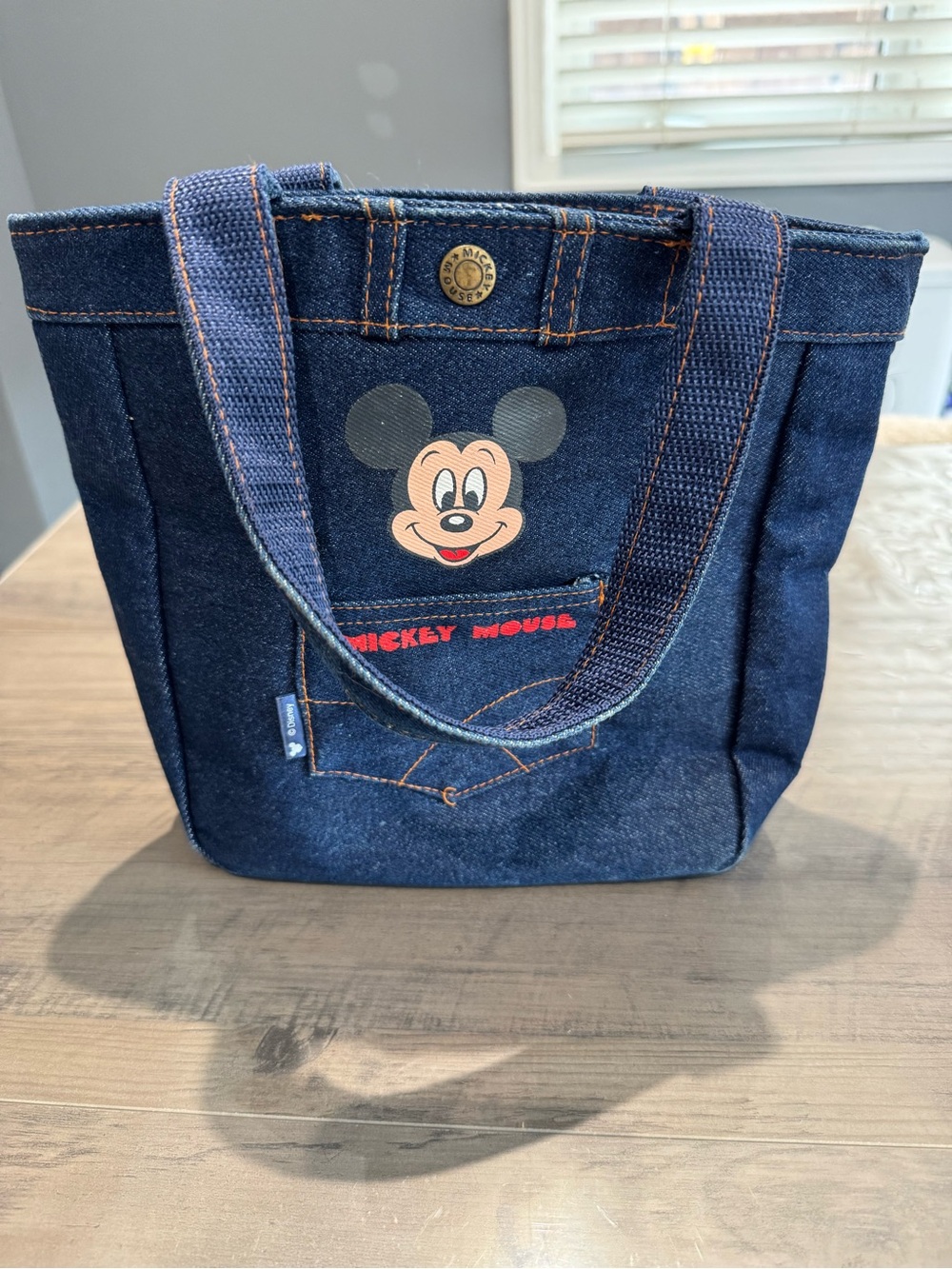 Disney Mickey Mouse Denim Messenger Tote - Dark Blue with Red Accent